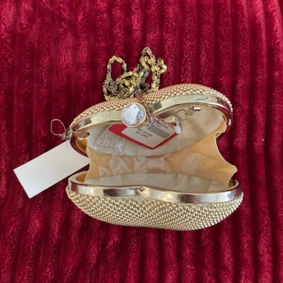 Vintage New Evening Metallic Gold Heart Shape Handbag - Picture 1 of 2
